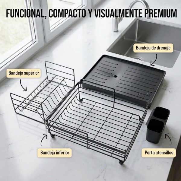 Escurridor Seca Platos Vajilla 2 Niveles Con Bandeja Drenaje Agua Cocina Imback Color Negro Escurridor Seca Platos Vajilla 2 Niveles Con Bandeja Drenaje Agua Cocina Imback Color Negro