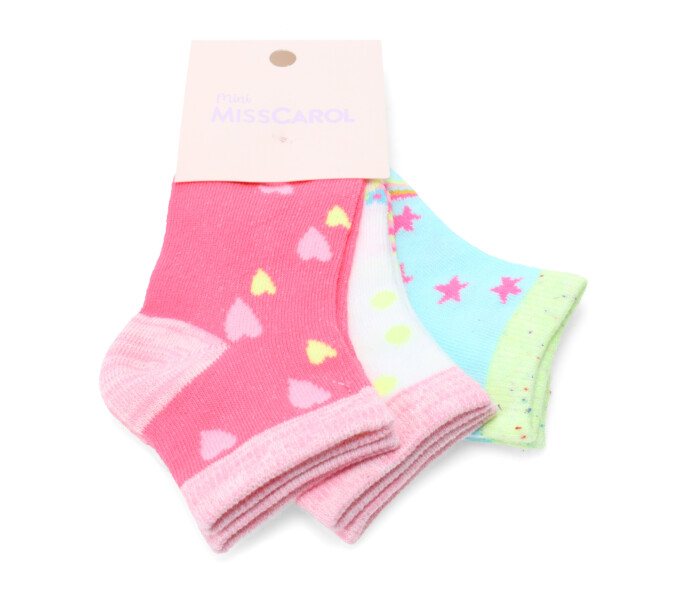 Medias Mini Miss Carol Media Neon pack X3 Rosado / Turquesa