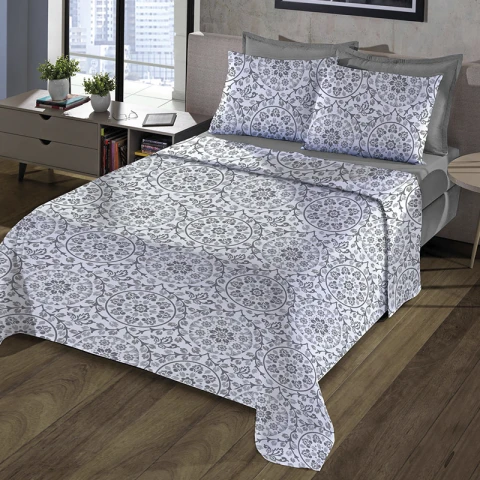 Juego Sábanas 1 Plaza Richmond House Estampadas 100% Microfibra 210 MANDALA GRIS
