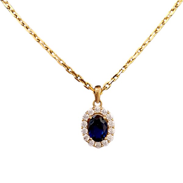Dije Halo-Oro bajo-Piedra Zafiro y Zirconia-CP8687 Conpiedra