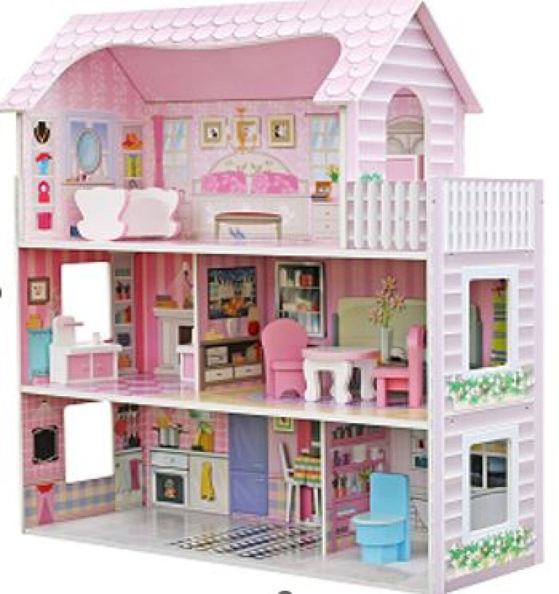 CASA DE MUÑECAS CON 8 MUEBLES ROSADA 