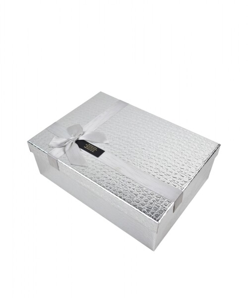 caja rigida delux con lazo 18x25x8 PLATA