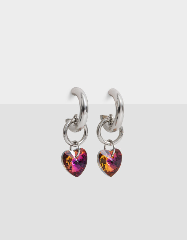 Aros Argollas Strass Corazón Aros Argolla Strass Corazón - Plateado