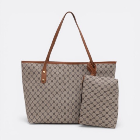Cartera Tote Con Diseño Trama Imperial Incluye Neceser Gris