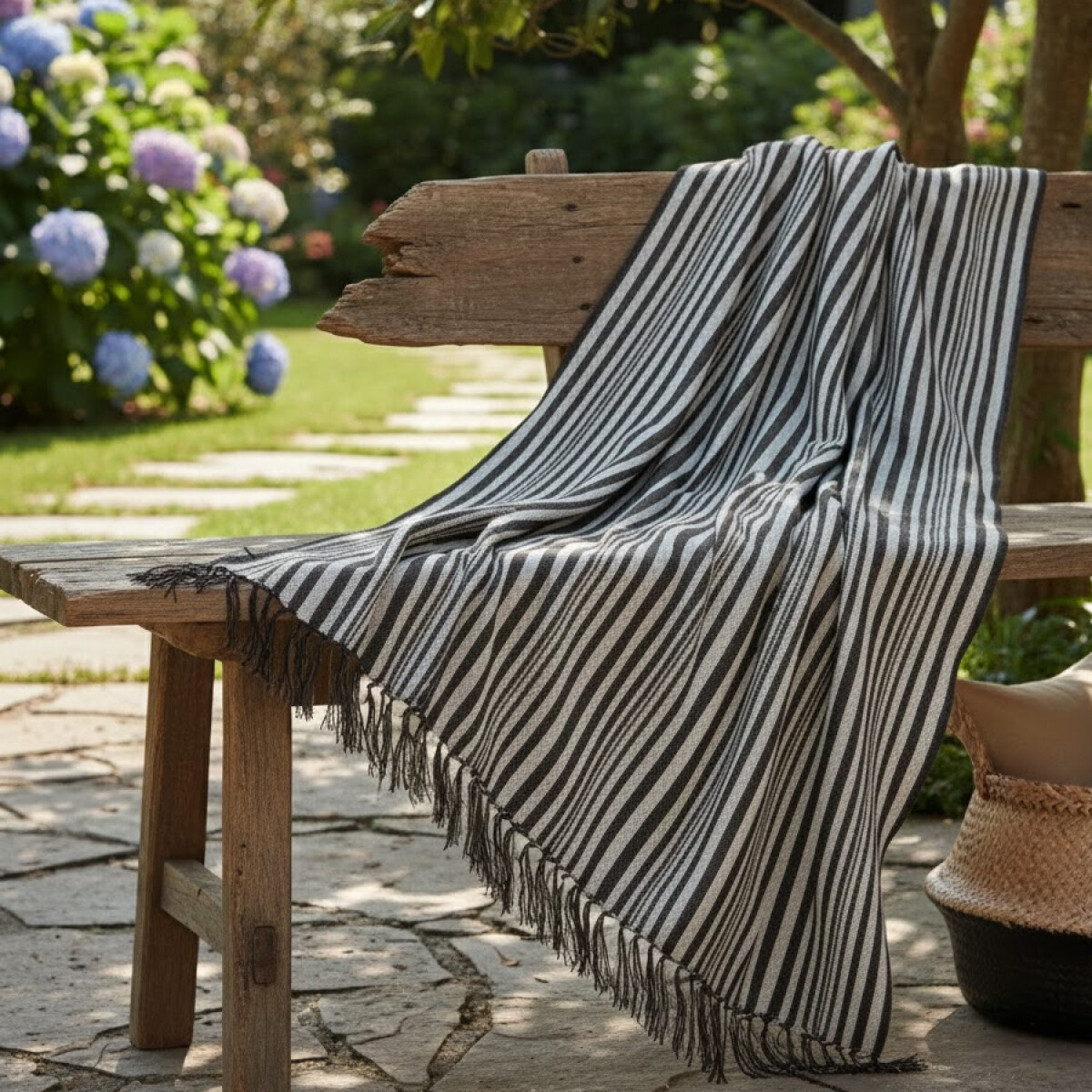 Manta para sillon y cama algodón Rayas Taupe - 130cm 