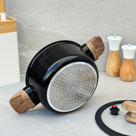 Olla Antiadherente con Tapa de Vidrio y Asas de Simil Madera 20cm - Negra Olla Antiadherente con Tapa de Vidrio y Asas de Simil Madera 20cm - Negra