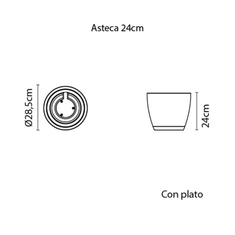 Maceta "ASTECA" Ø28,5x24cm símil cemento c/ plato TD0276