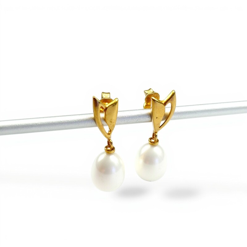 Caravanas Perlas Elegantes - Oro bajo - Perla de río- CA8217 conperla