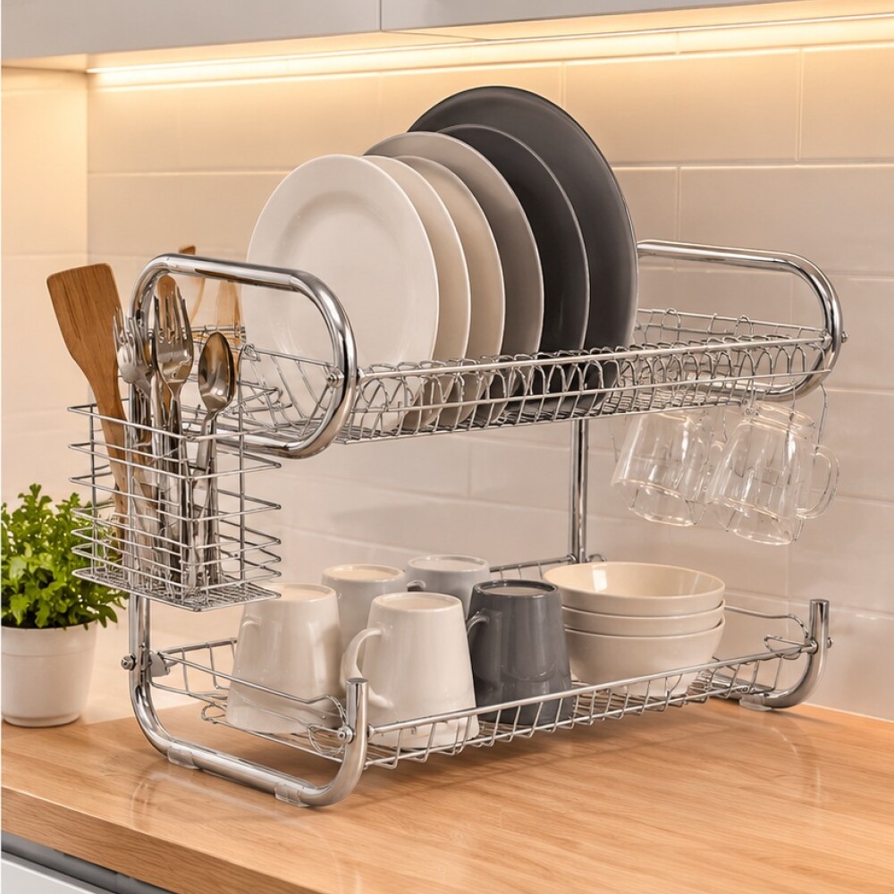 Escurre vajilla de acero con bandeja 39.5x11x25cms Escurre vajilla de acero con bandeja 39.5x11x25cms