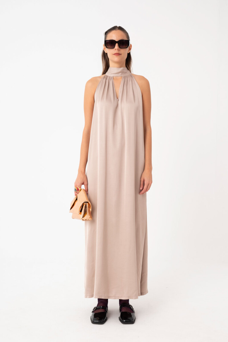 VESTIDO LARGO CUELLO HALTER Beige