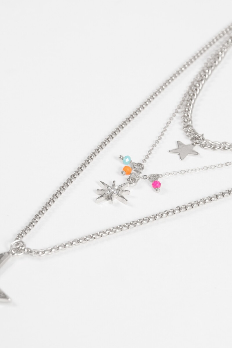 Collar triple dije estrella plateado
