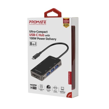 PROMATE PRIMEHUB-MINI HUB USB-C 110W/PD/HDMI/LAN/3USB 3.0/SD Promate Primehub-mini Hub Usb-c 110w/pd/hdmi/lan/3usb 3.0/sd