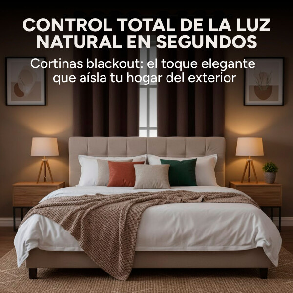 Cortina Blackout 100% Engomada Termica Set 2 Paños Tipo Lino Color Marrón Café