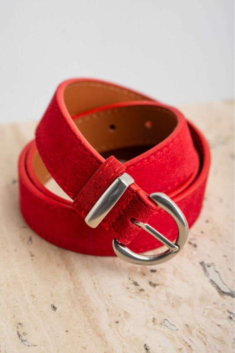 Cinto Cuero Hebilla Redonda - Rojo 