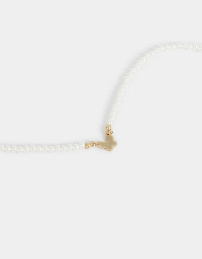 Collares Cortos Mariposa Choker De Perlas - Dorado