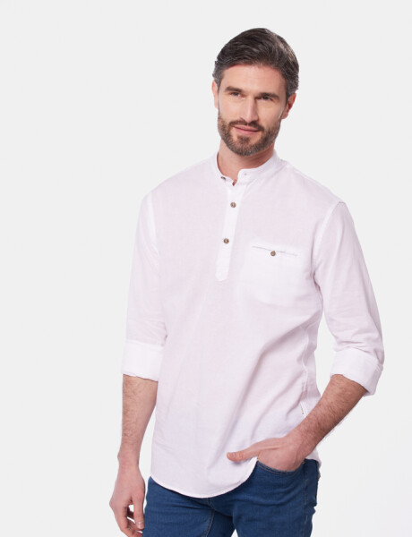 CAMISA LINO MEDIO BOTON CUELLO MAO Blanco