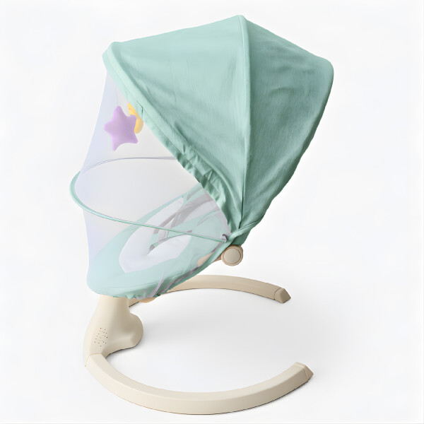 Silla Mecedora Bebé 5 Niveles Control Bluetooth Tul Mesita Color Verde