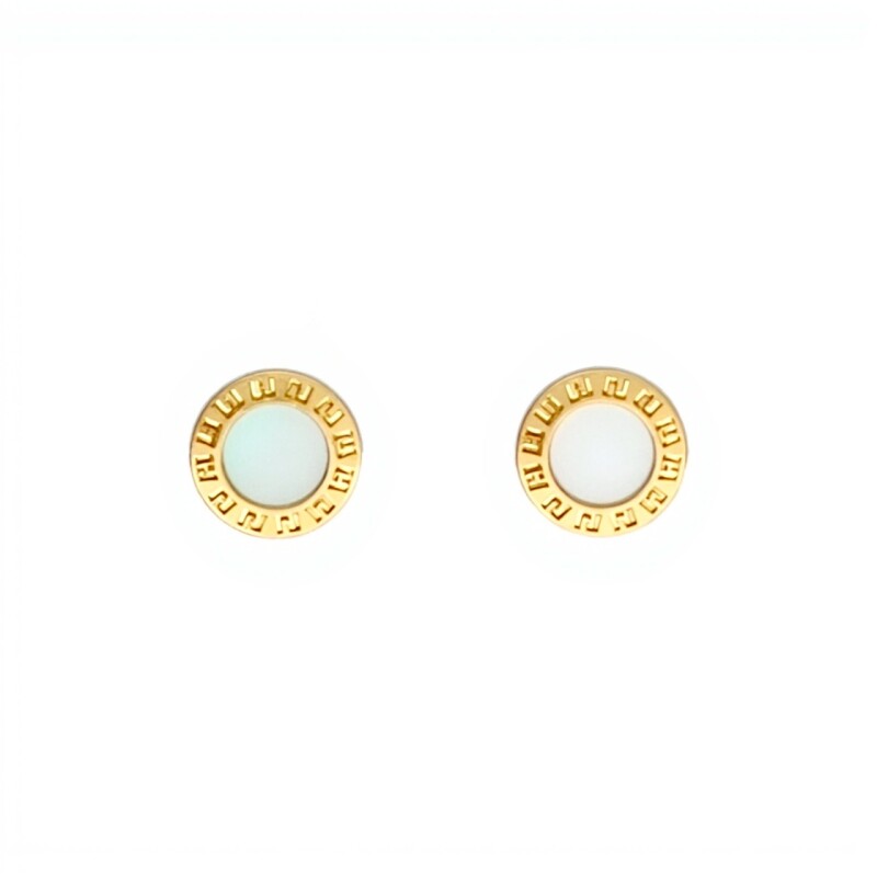 Caravanas Circulo Greca de oro- Oro bajo - Nácar- CA8054 conpiedra