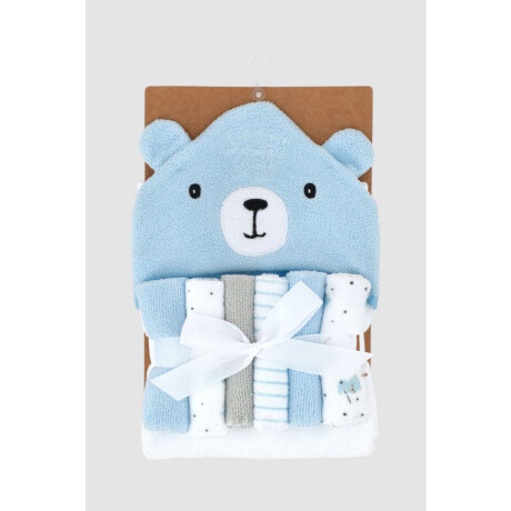 Toalla Con Capucha + 5 Babitas Bebe Oso Celeste