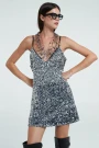 vestido corto lentejuelas Plata