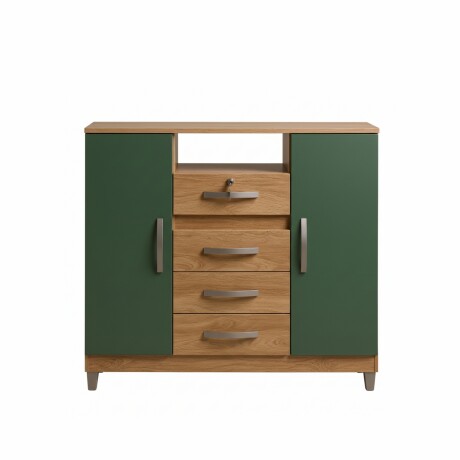 CÓMODA CAJONERA GUARDARROPA 4 CAJONES 2 PUERTAS CON LLAVE MARRÓN-VERDE