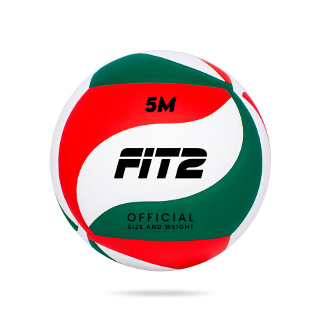 Pelota De Volley Fit2 Balon Voleibol PU N5 Blanco, Rojo y Verde