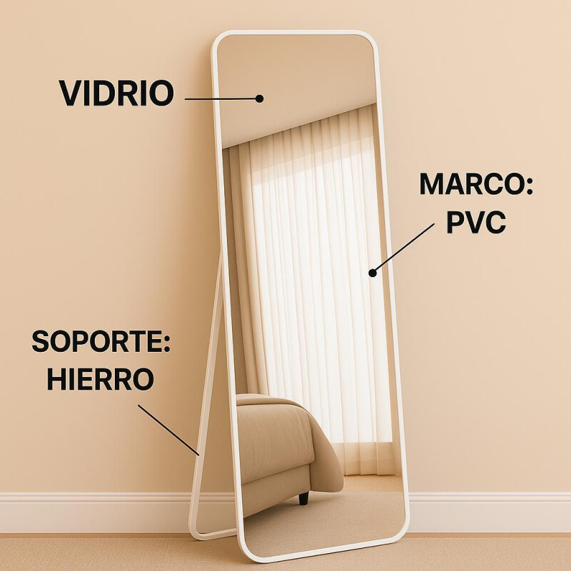 Espejo Rectangular de Pie con Marco de PVC Modelo Flor Blanco