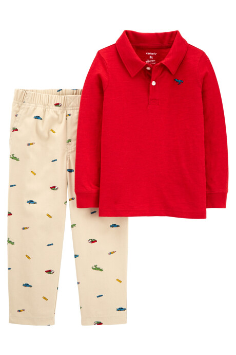 Set dos piezas de algodón, pantalón y remera polo manga larga Sin color