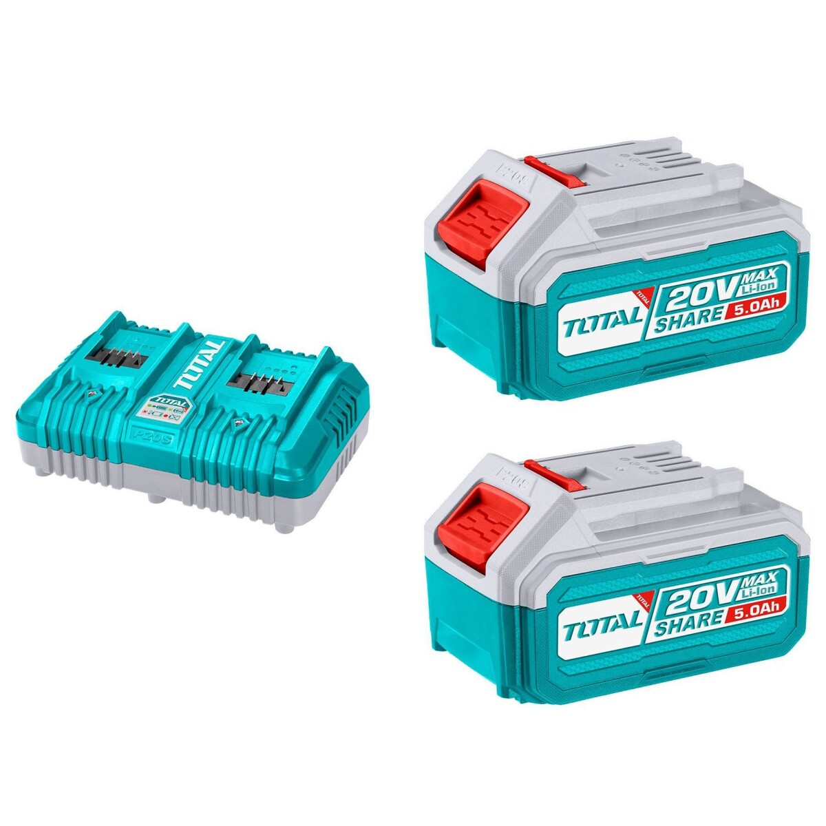 2 Baterías Litio Ion 5.0Ah + Cargador Rápido 20v 