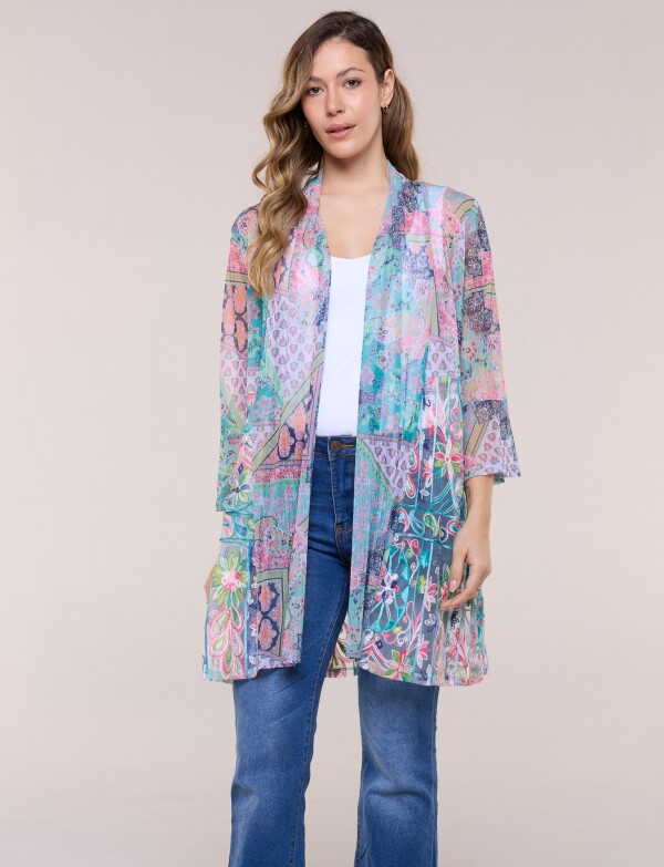 Cardigan Patchwork De Tul Bordado VERDE/MULTI