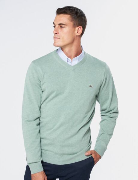 BUZO TEJIDO CUELLO EN V Verde Claro