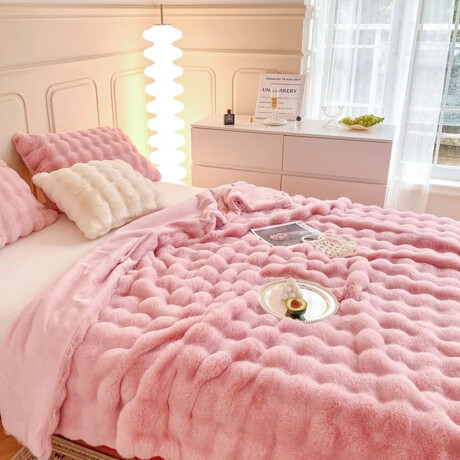 Frazada Manta 2 Plazas Afelpada Pelos Forro Polar Cama Sofá Rosa