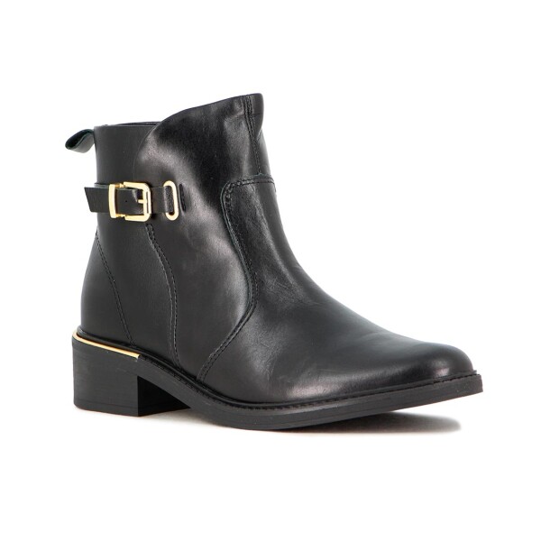 Comfortflex Bota Caña Baja Con Hebilla Taco Bajo Y Detalle En Talon Negro-negro