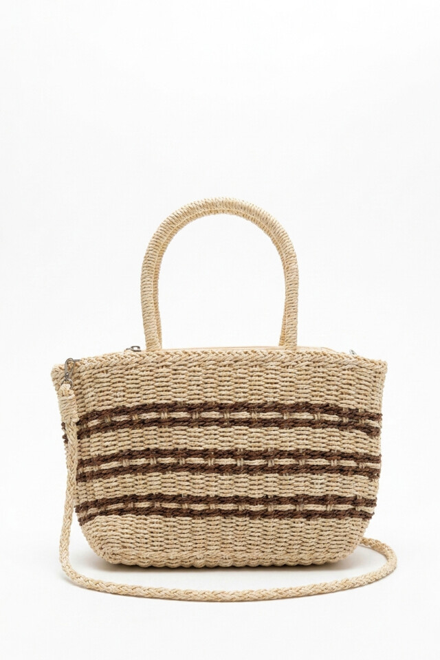 Bolso tejido rayas beige