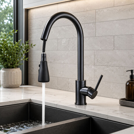 Grifo Monocomando Manguera Extensible Cocina Moderno Negro