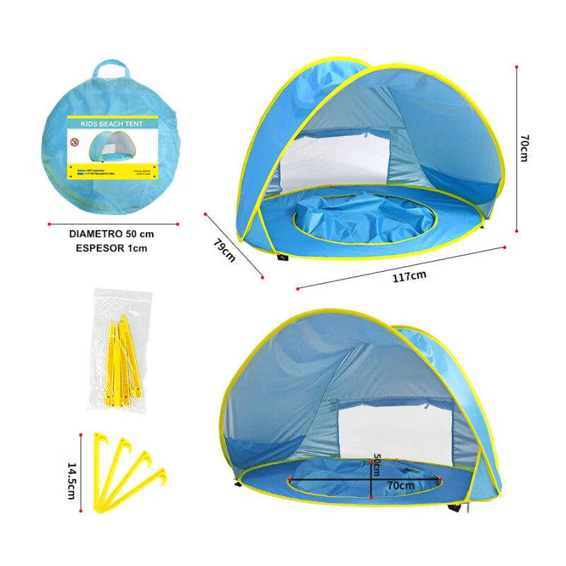 Carpa De Playa Niños Plegable Proteccion Solar Uv Celeste