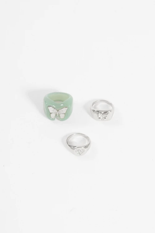 Set anillos mariposa plateado