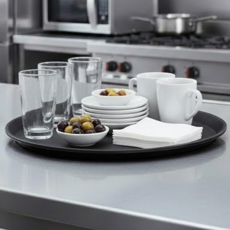 Bandeja de mozo redonda antideslizante NEGRO