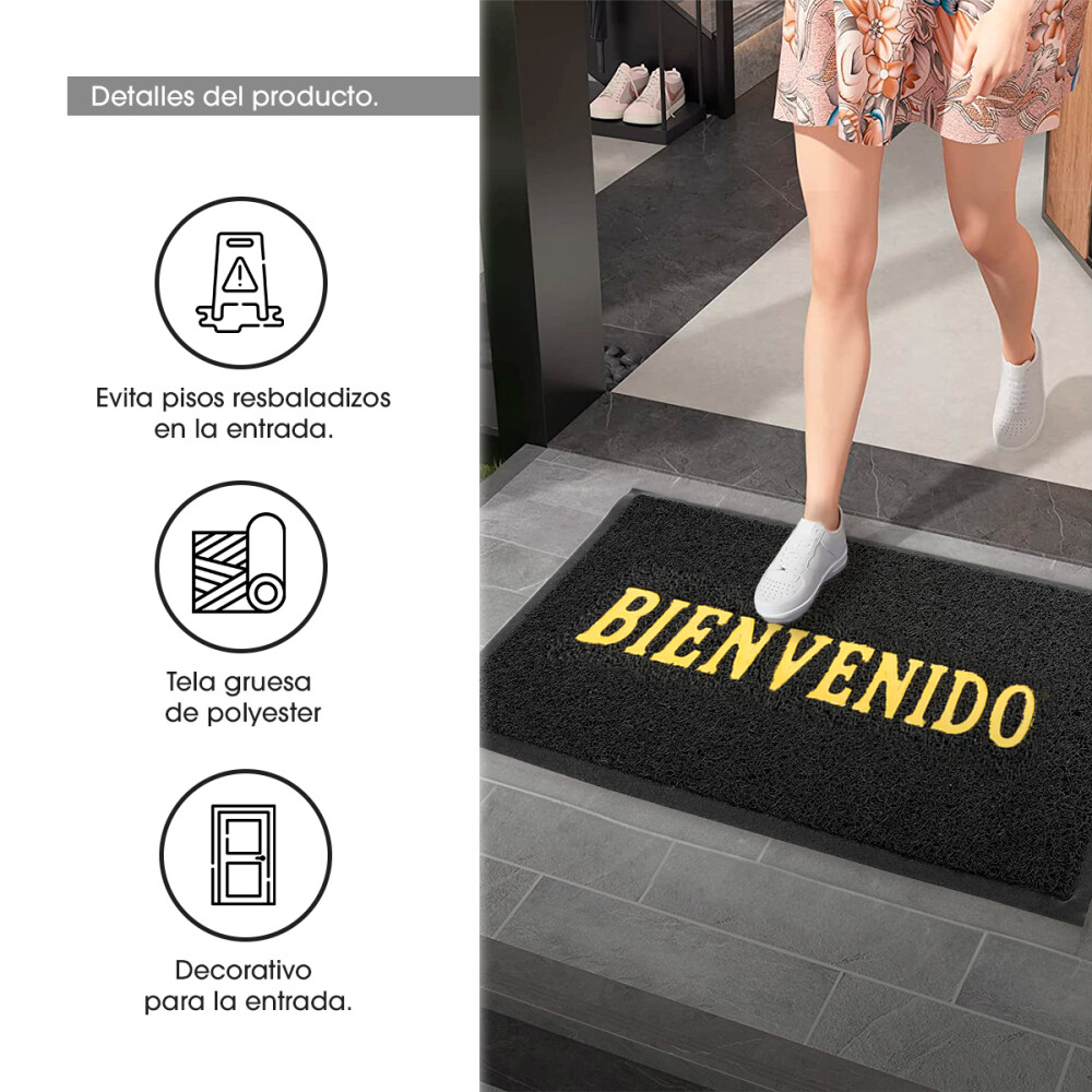 Felpudo De Entrada Alfombra Goma Bienvenido Negro