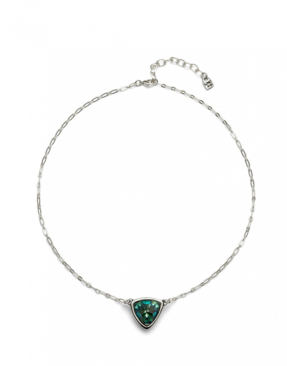COLGANTE DE ALEACION DE METALES BAÑADO EN PLATA DE LEY DE ESLABONES CON TRIANGULO CON CRISTAL VERDE - Colgante 