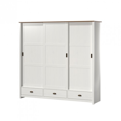 Ropero 3 puertas corredizas 3 cajones - Madera maciza Blanco