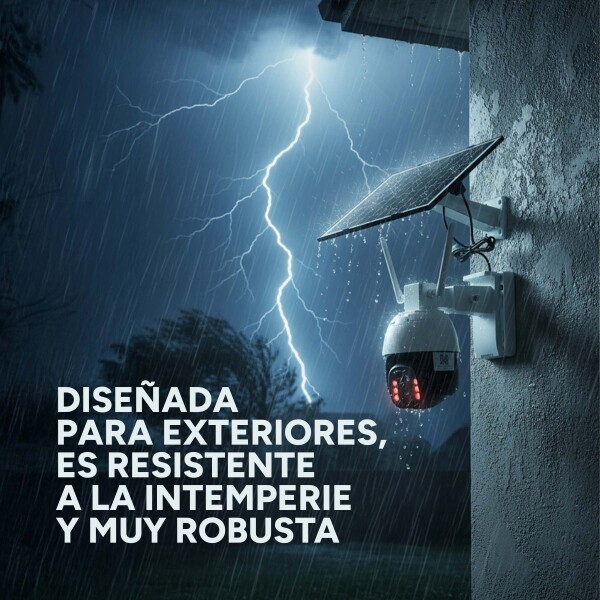 Cámara Seguridad Sola WiFi 4K Exterior Visión Nocturna Color Blanco Negro