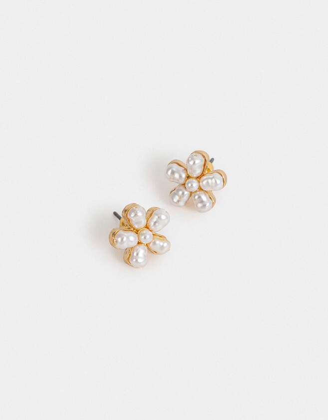 Aros Pasantes Flores Aros Pasantes Flor Con Perlas - Dorado