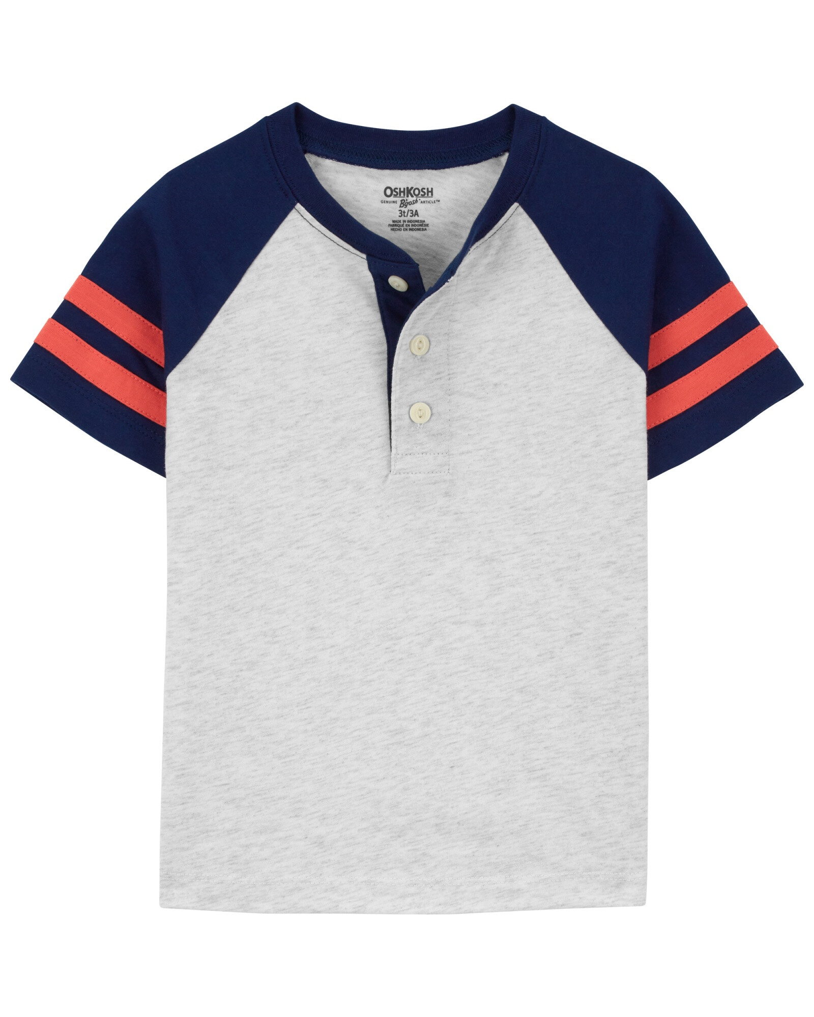 Remera henley de algodón, manga corta diseño colorblock Sin color