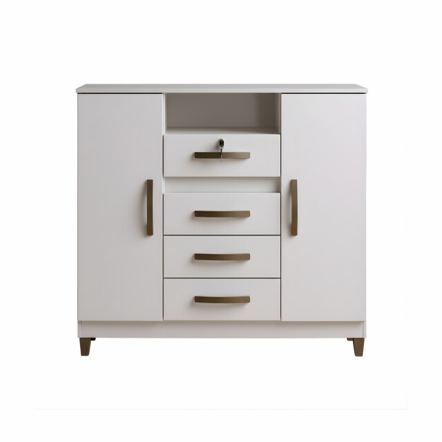 Cómoda cajonera 4 cajones 2 puertas - Con llave BLANCO