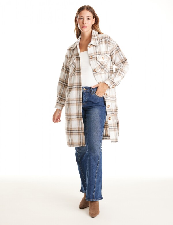 Sobrecamisa Larga Cuadros MULTI/BEIGE