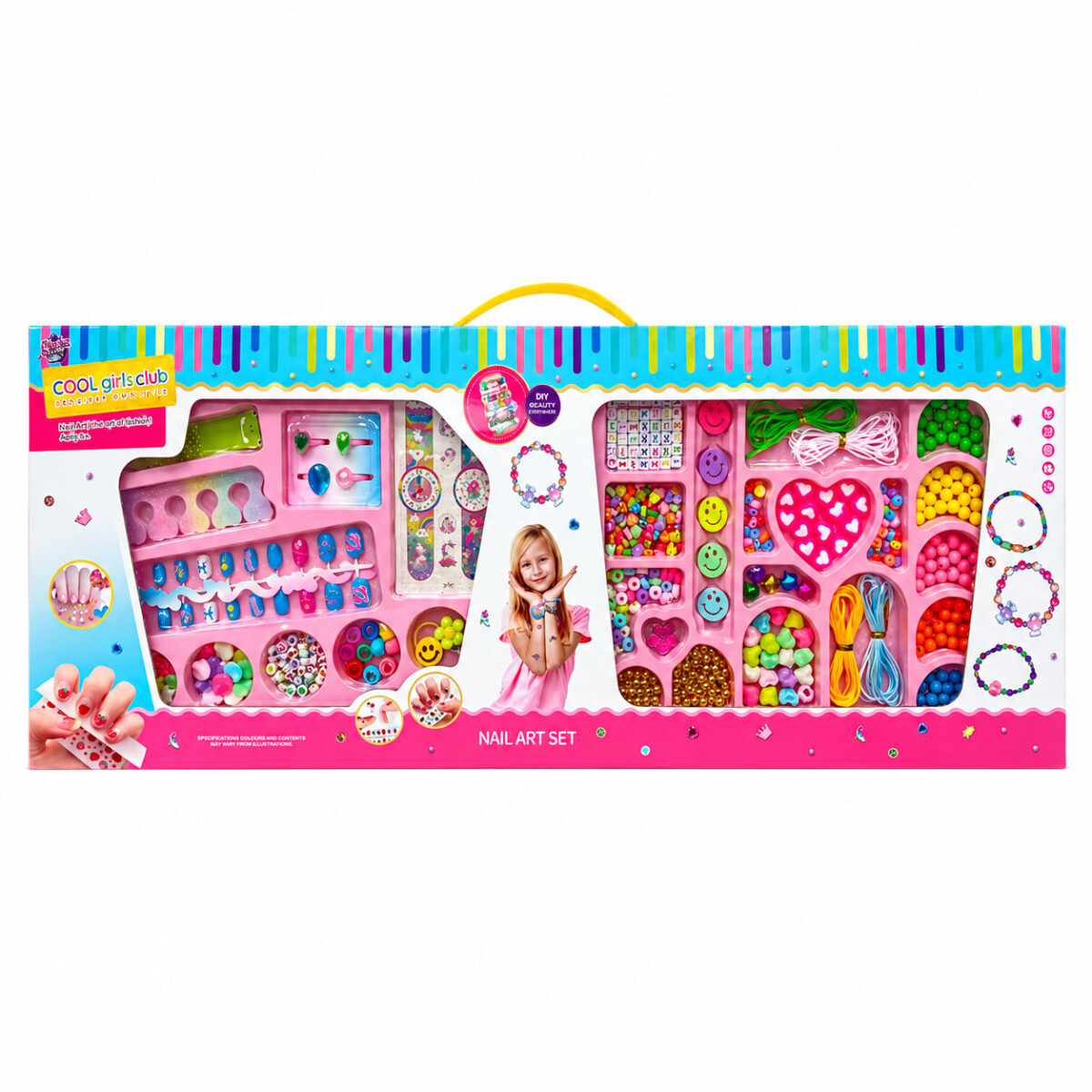 Kit Belleza Infantil Pulseras Cuentas Stickers Uñas Creativo - Varios Colores 