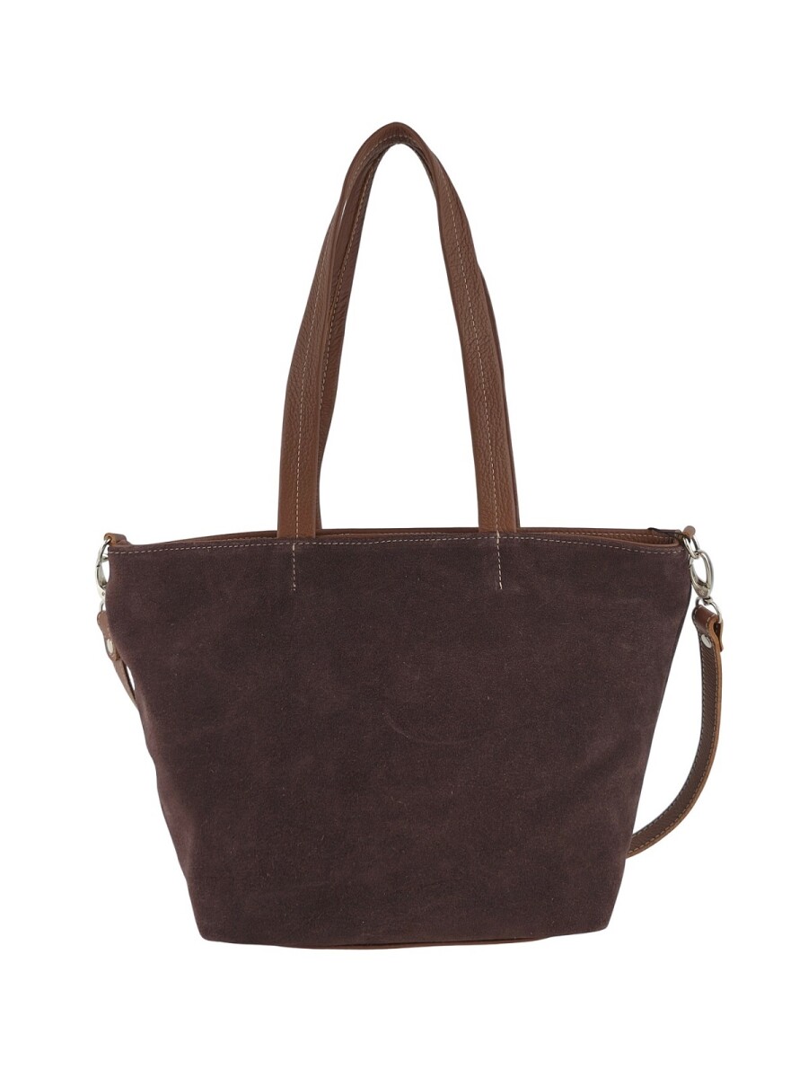 Cartera versátil de cuero y gamuza - Chocolate 