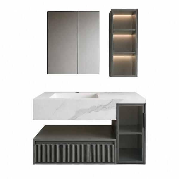 CONJUNTO DE BAÑO HABITARE MODELO JD2030-80 / MUEBLE + BACHA + ESPEJO C/ LUZ LED - 80 cm Conjunto De Baño Habitare Modelo Jd2030-80 / Mueble + Bacha + Espejo C/ Luz Led - 80 Cm