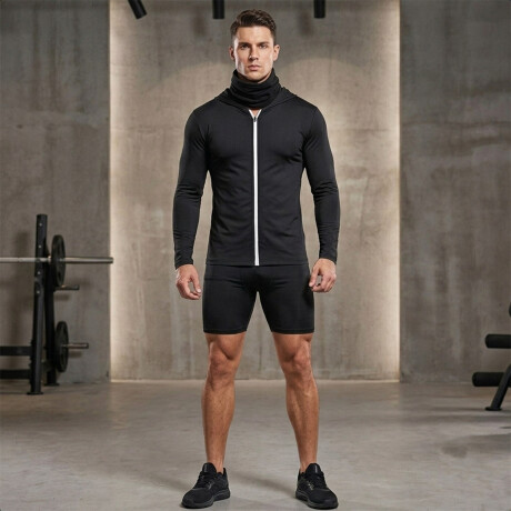 Conjunto Deportivo Termico X6 Psc Remera Calza Short Negro